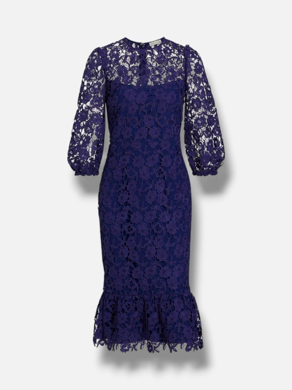 Shoshanna Womens' Blue Judith Floral Lace Puff Sleeve Midi Dress Size 0